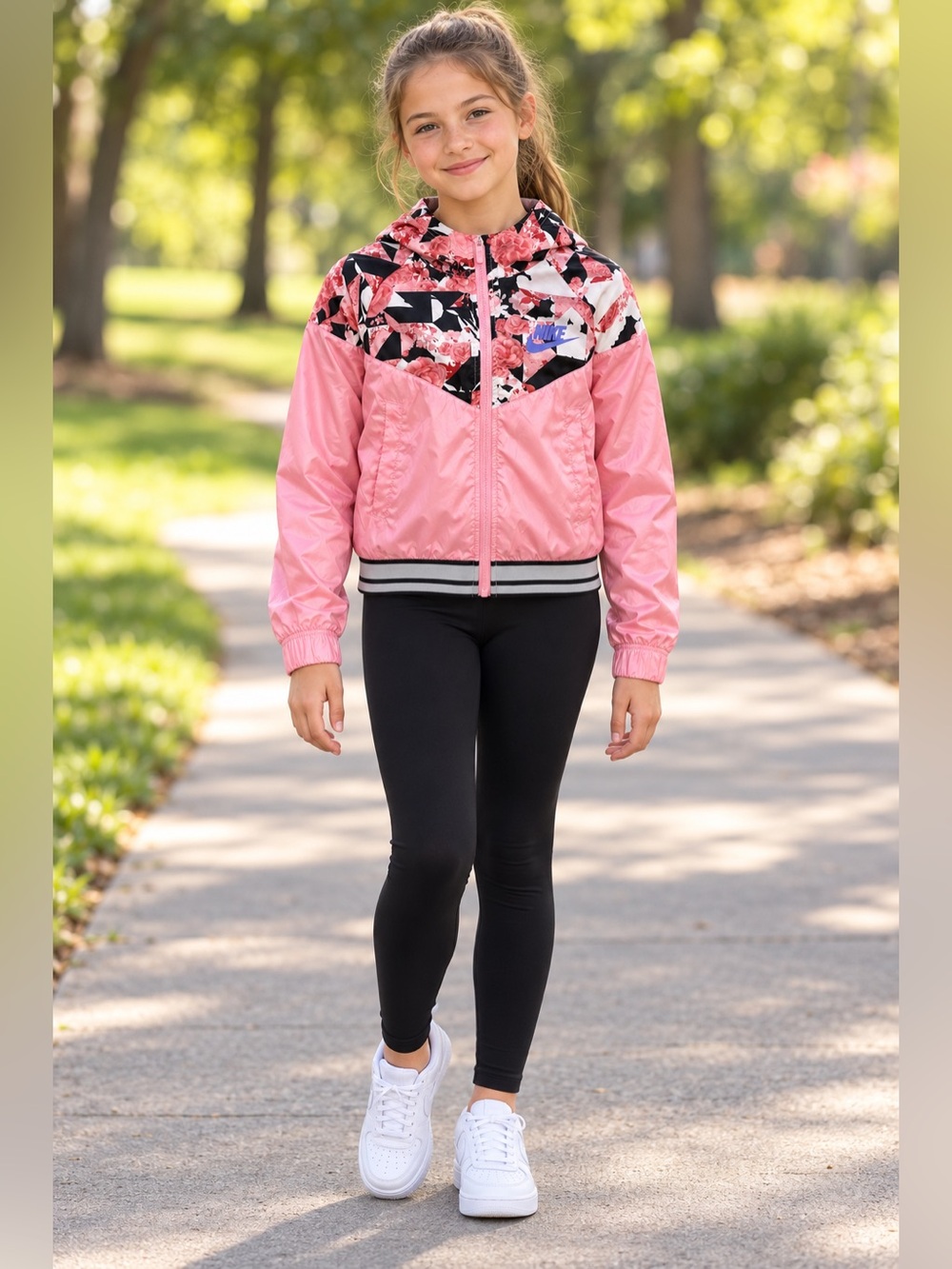 Nike Girls Pink Floral Windbreaker